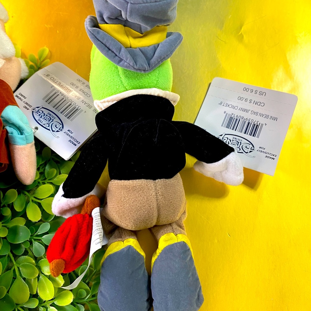 DISNEY EXCLUSIVE NWT VTG 90s PINOCCHIO GEPPETTO JIMINY CRICKET BEAN BAG PLUSH - Picture 13 of 15